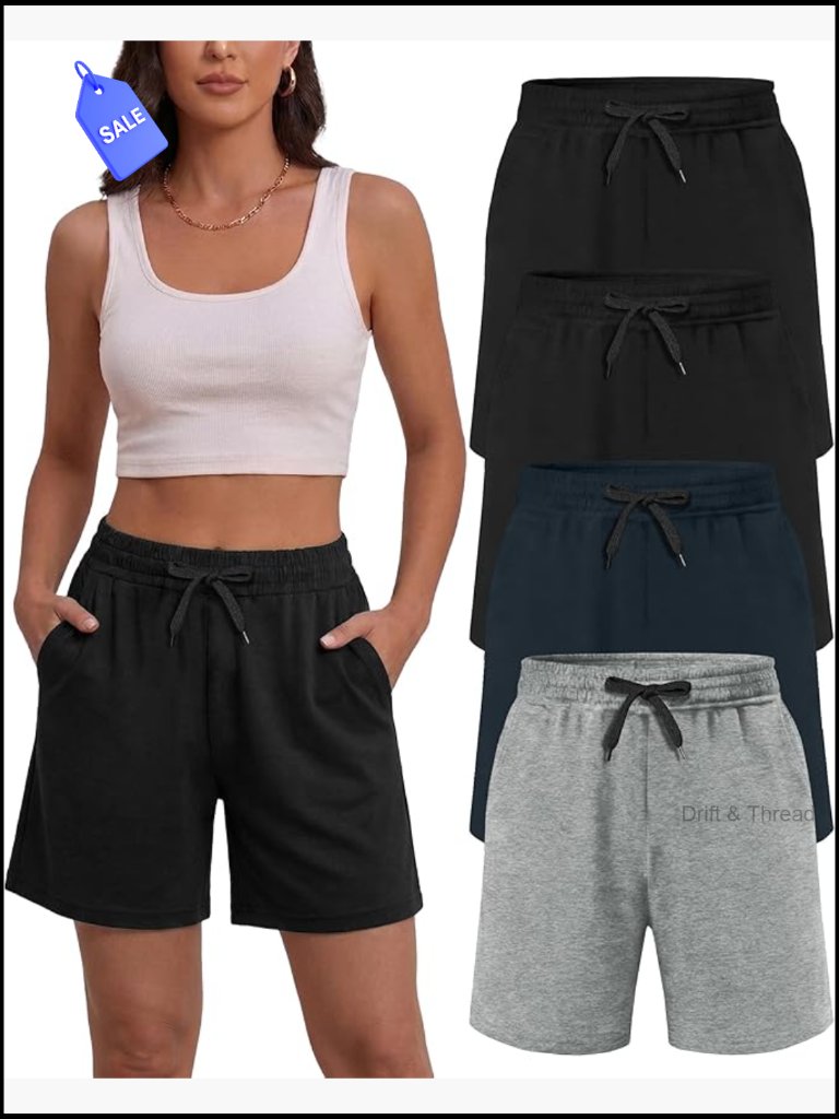 Women's Cotton Bermuda Sweat Shorts Drawstring Loose Fit Pockets Sport Lounge